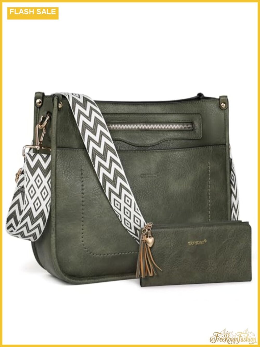 Vegan Leather Crossbody Hobo Bag 2pc Wallet Set Adjustable Strap